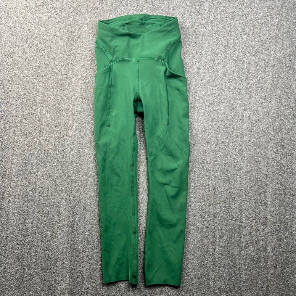 Lululemon Fast and Free Leggings Womens 0 Green High Rise 25" Nulux Pockets